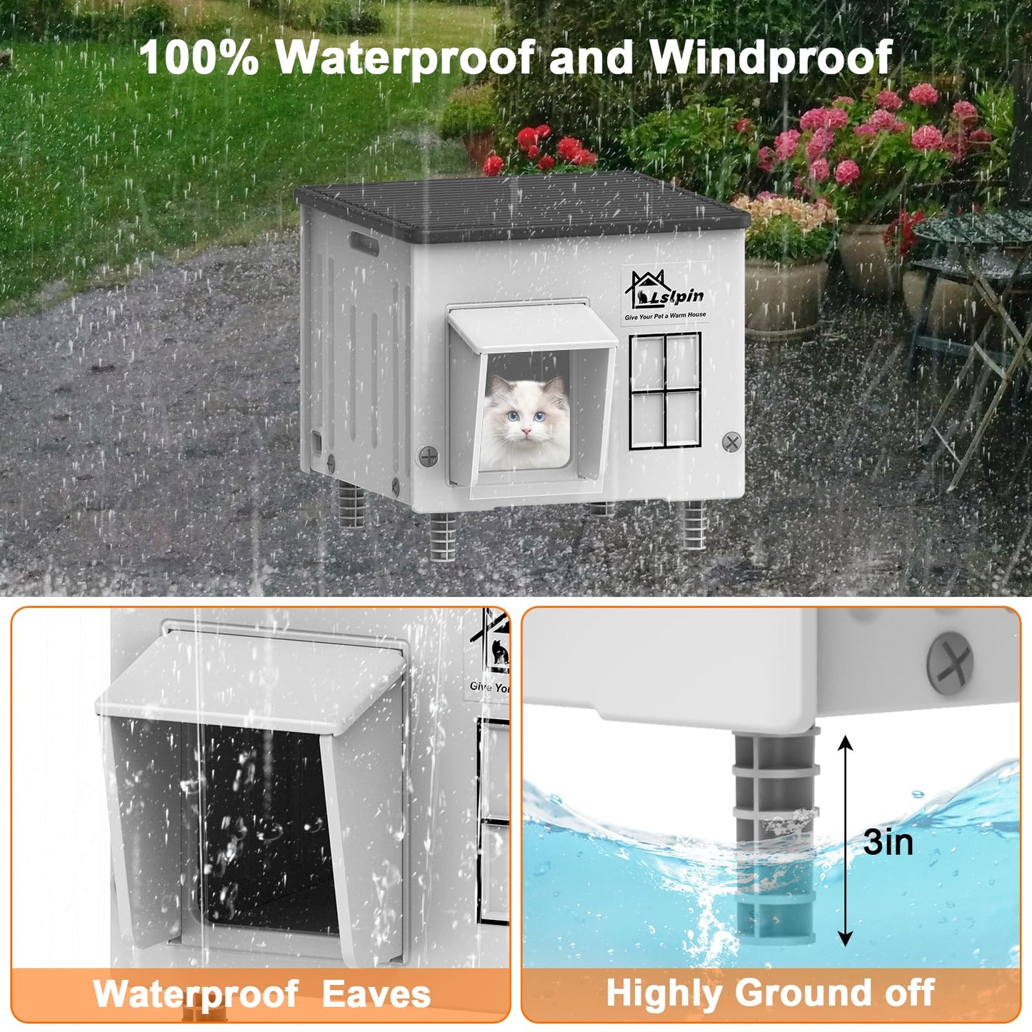Indestructible Heated Cat House for Outside Cats Winter,Weatherproof & Insulated & Elevated Feral Cat House with Escape Door, Outdoor Indoor Cat Shelter for Stray Barn Cat 17.7×17.7×17.5