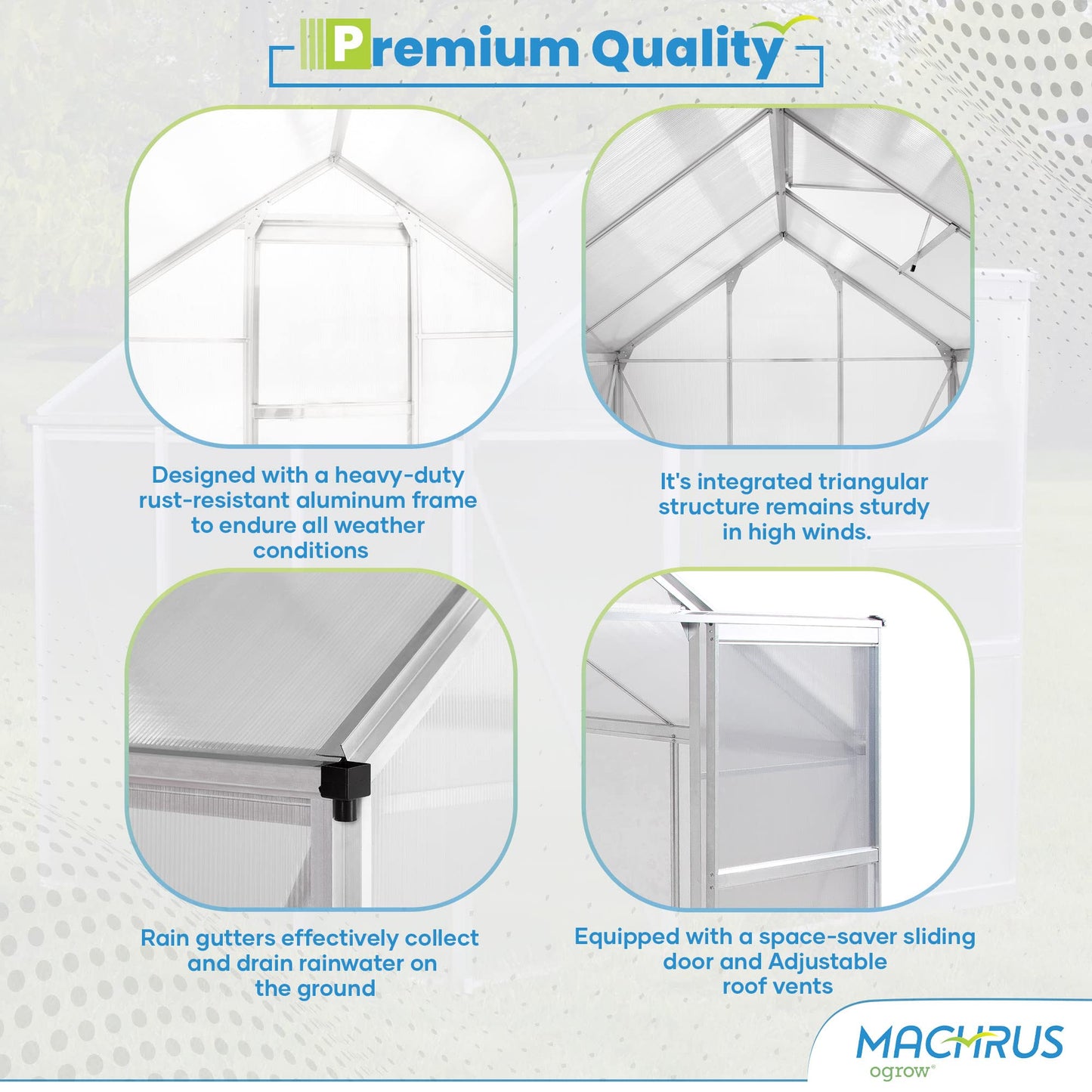 Machrus OGrow Small Greenhouses for Outdoors-Portable Walk in Large Greenhouse Kit for Plants - 4X6 Green Houses for Outside-Polycarbonate Greenhouse Panels with Vent Window, Heavy Duty Aluminum Frame