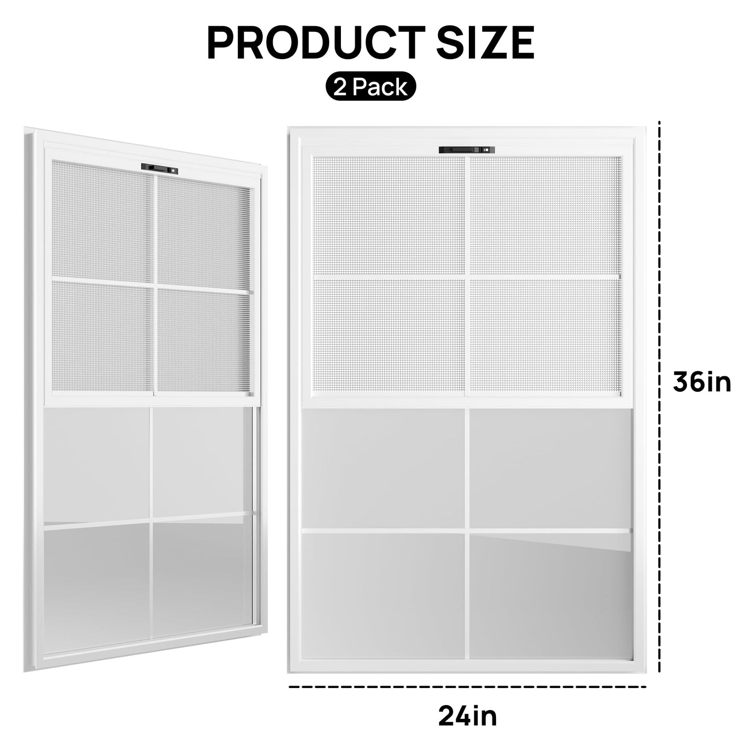 2 Pack 24" x 36"Shed Window, with Plastic Glass and Fiberglass Screen for Shed, Chicken Coop, Playhouse, Household, Garage