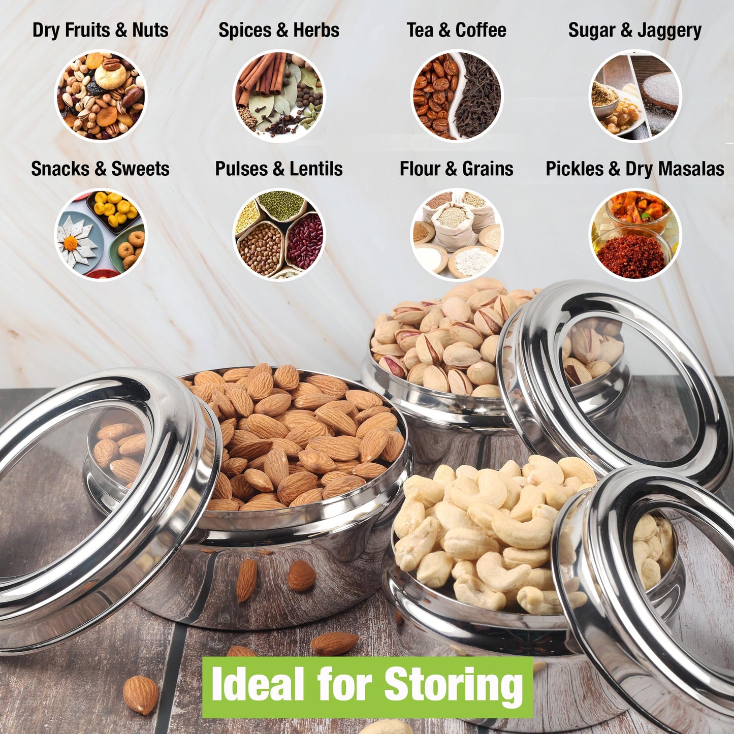 KSJONE Stainless Steel Airtight Food Storage Containers with See Through Lid Dry fruits Storage Box, Perfect For Camping Trips, Lunches, Leftovers, Salads (30 Oz, 24 Oz, 17 Oz, 12 Oz)