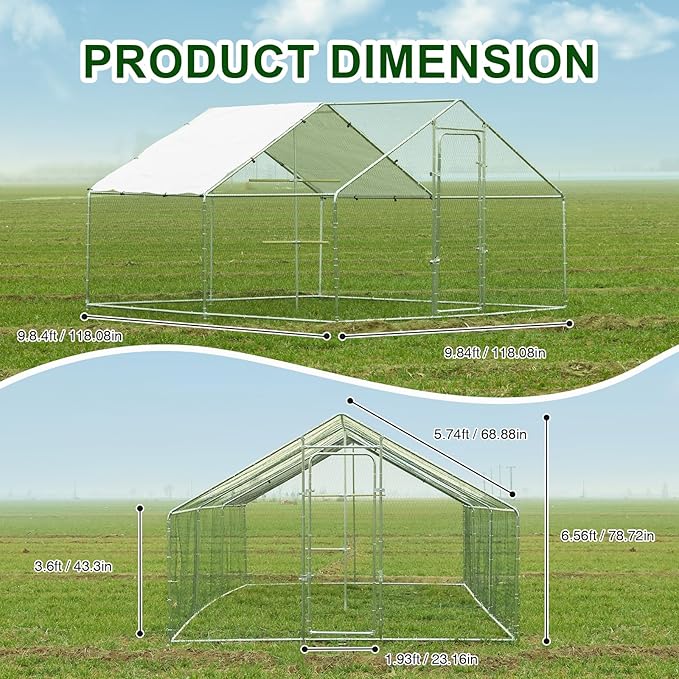 Large Metal Chicken Coop Chicken Runs for Yard with Cover Walk in Poultry Cage with Waterproof & Anti-UV Cover Heavy Duty Chicken Pen for Outdoor, Duck Rabbit Cage