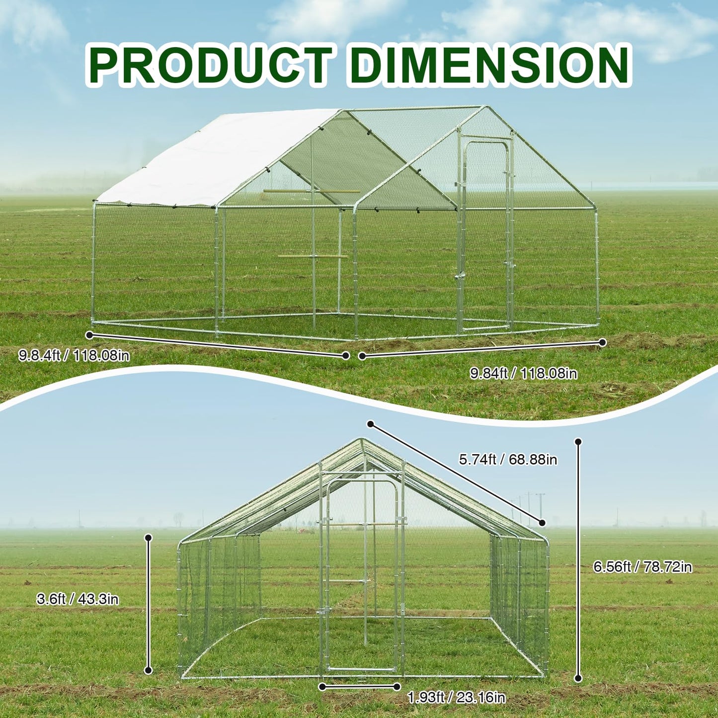 Large Metal Chicken Coop Chicken Runs for Yard with Cover Walk in Poultry Cage with Waterproof & Anti-UV Cover Heavy Duty Chicken Pen for Outdoor, Duck Rabbit Cage