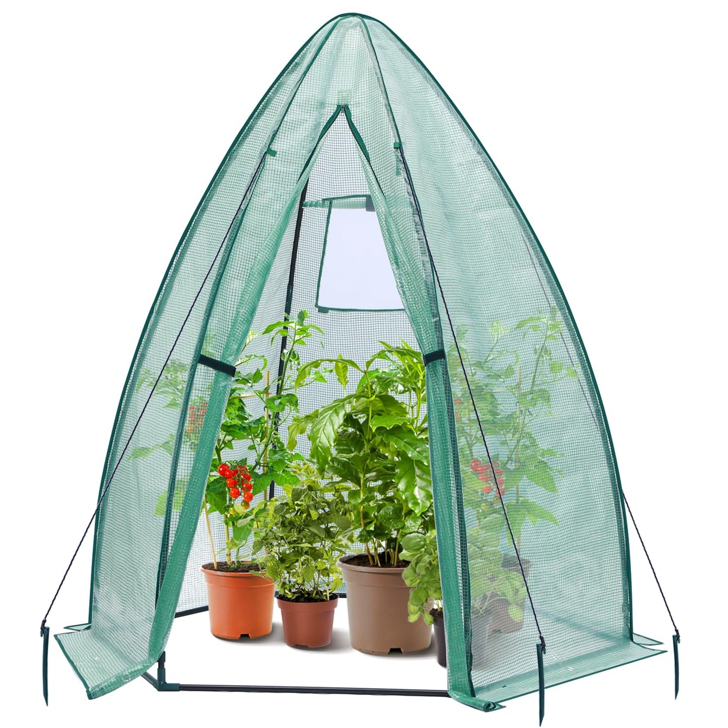 Portable Plant Protector from Animals, Ohuhu Greenhouse for Outsides with Durable PE Cover, Heavy Duty Green House with Zippered Door Mesh Window for Vegetables Flowers Fruits Herbs, 63x54x71 Inch