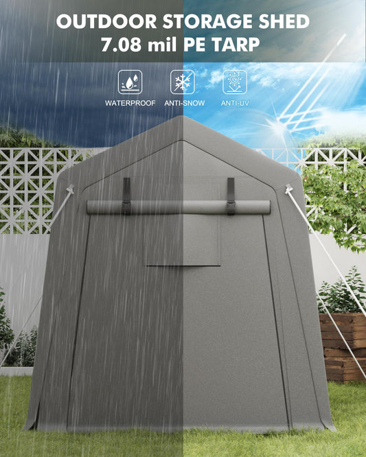 VerisShade 6 x 8 ft Carport Storage Shed, Shelter Logic with 2 Roll-up Zipper Door, Heavy Duty Waterproof Tarp, Storage Tent for Motorcycle, Bike, Garden Tools, Firewood