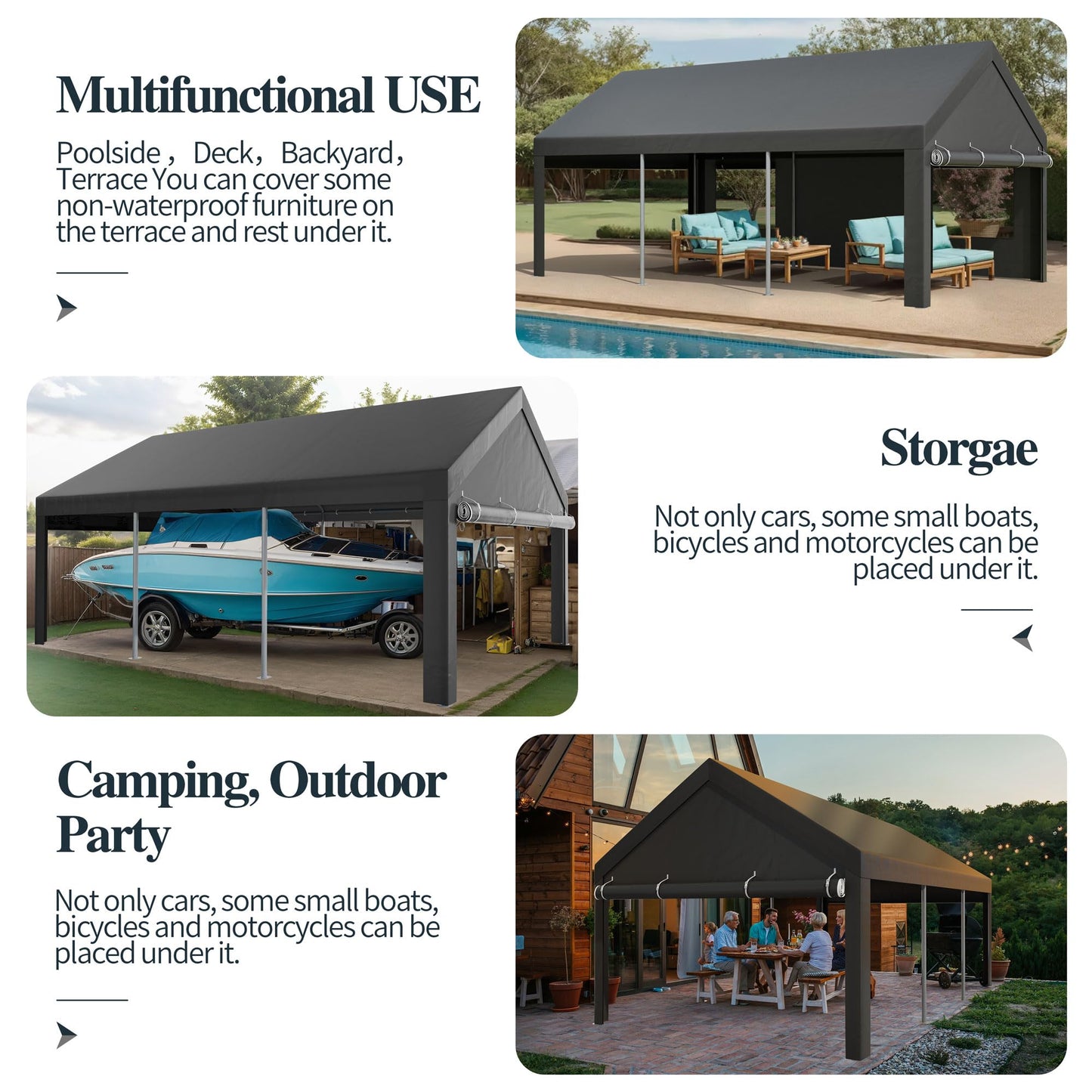 Shintenchi Carport 10' x 20' Heavy Duty Portable Garage, Carport Canopy with Side-Opening Door & Roll-Up Windows, Car Canopy for Truck,Car,Boat,Grey