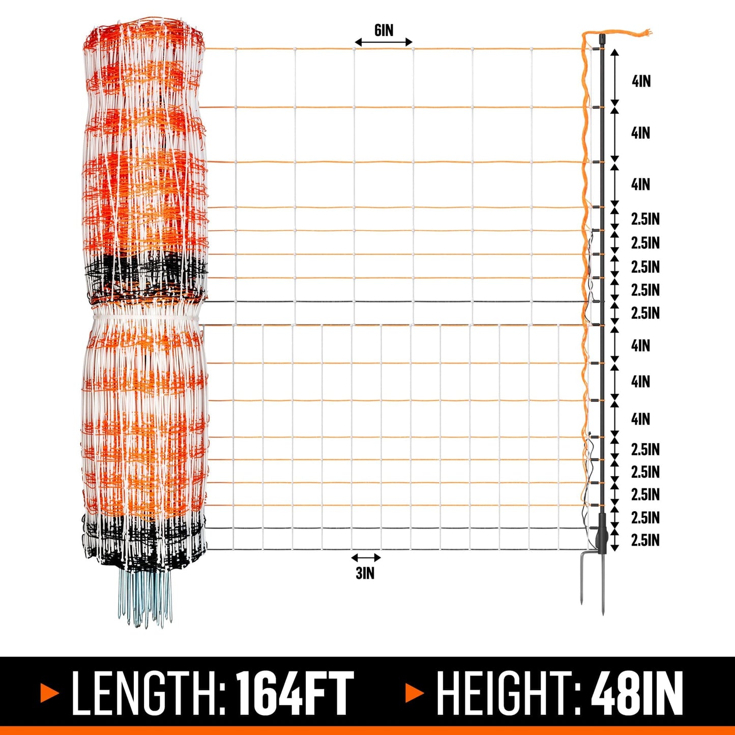 Pet & Livestock HQ Premium Semi-Rigid Electric Poultry Netting Fence 48" x 164' - Portable Pre-Assembled Electric Fencing for Chicken Sheep Goats (19 Posts, 2 Spikes)