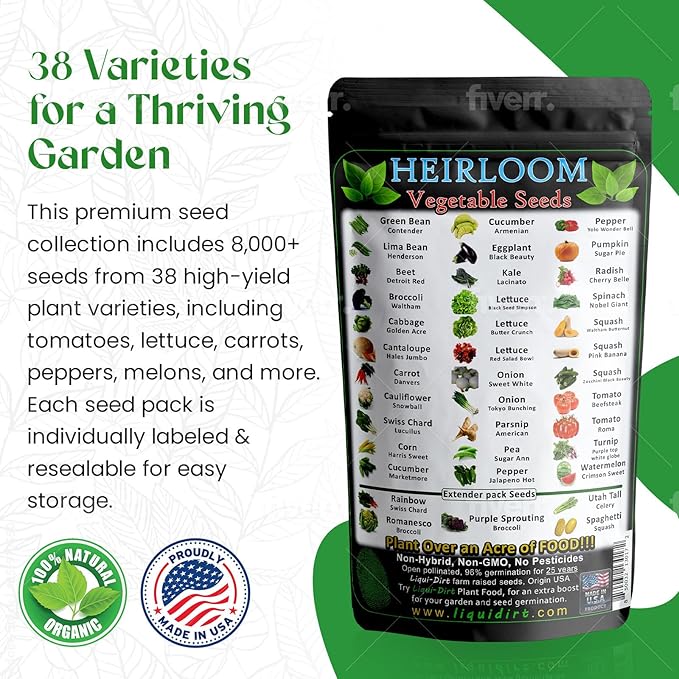 Heirloom Seeds Combo Pack Fruit and Vegetables Over 8,000 Seeds (38 Varieties) and Medicinal/Cooking Herbs Packs Over 12,000 Seeds (27 Varieties) for Your Garden (65 Total Combined Varieties)
