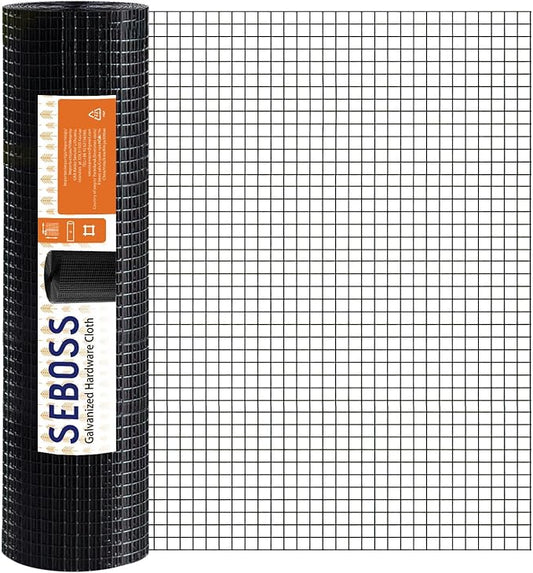 SEBOSS Black Hardware Cloth 1/2 inch 60 x 100 ft 19-Gauge, Vinyl Coated Wire Mesh Roll Chicken Wire Mesh Chicken Wire Fencing Wire Fence Roll Garden Fencing Welded Wire Hardware Mesh