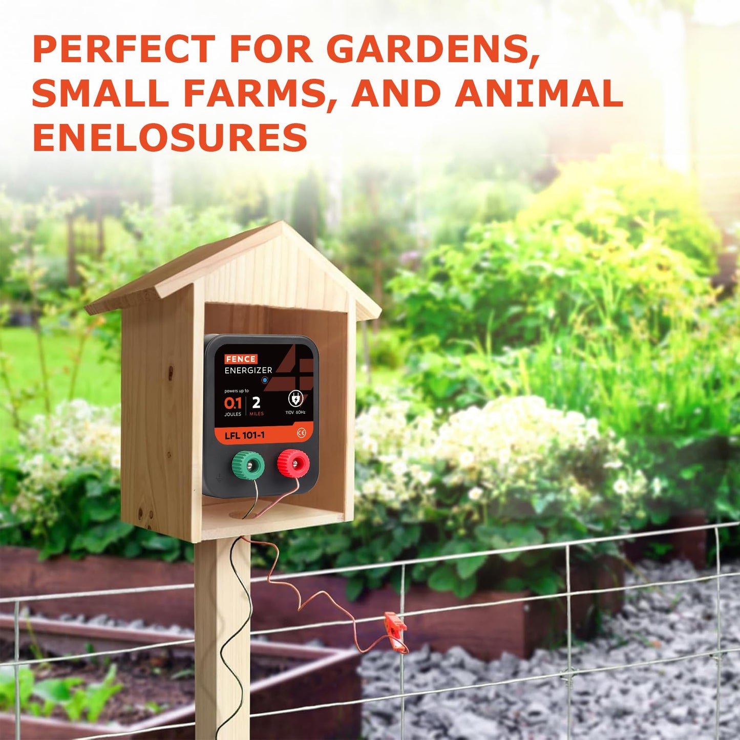 Electric Fence Charger, 2 Mile 8 Acres Electric Fence Energizer, 0.1 Joule Ac Powered Output Voltage 5100v, for Preventing Wild Animals Intruding Great for Poultry, Pets and Gardens