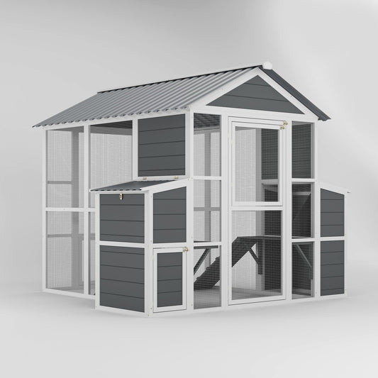 YOPTO Outdoor Wooden Chicken Coop for 10 Chickens,Large Hen House Poultry Habitat Pet Hutch Run Cage with 2 Chicken Nesting Boxes,Walk in Chicken Coops Run W/Ramp and Run,Waterproof Roof,(80"×82"×69")