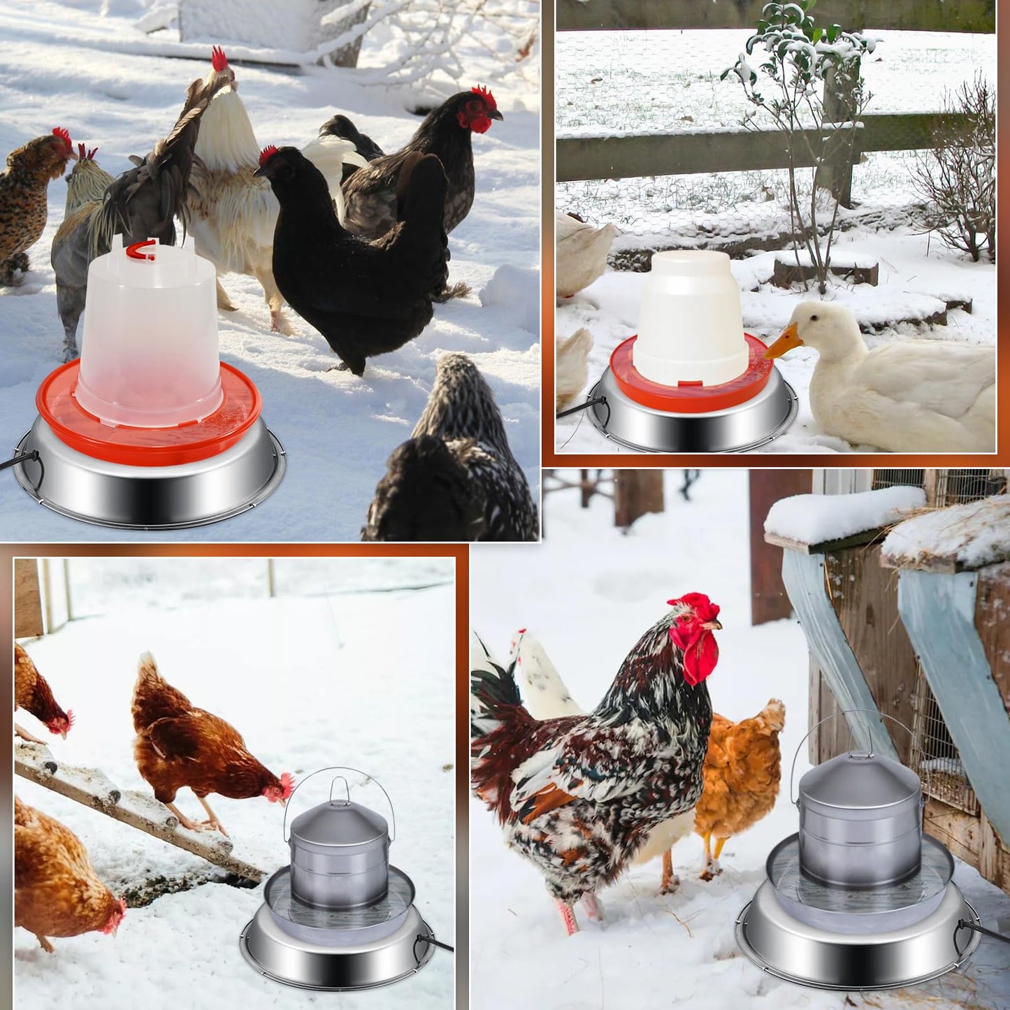 12 Inch Chicken Water Heater Base, 5 Gallons Poultry Drinker Heater Base with Thermostat and Power Cord, Automatic Electric Poultry Winter Deicer Heated Base for Plastic/Metal Chicken Waterer