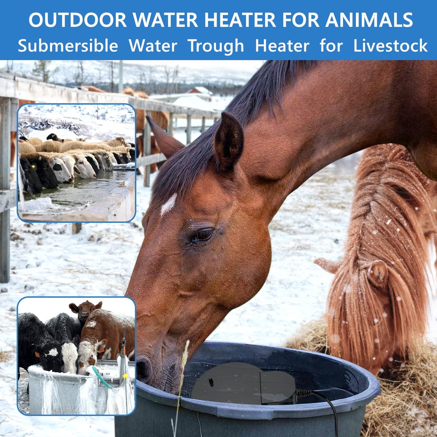 KNEOYR 500W De-icer Submersible Bird Bath Heater - Ideal for Livestock, Poultry, Horses, Cows, Birds, Chicken Waterers - Winter Use - Aluminum Cast for Efficiency