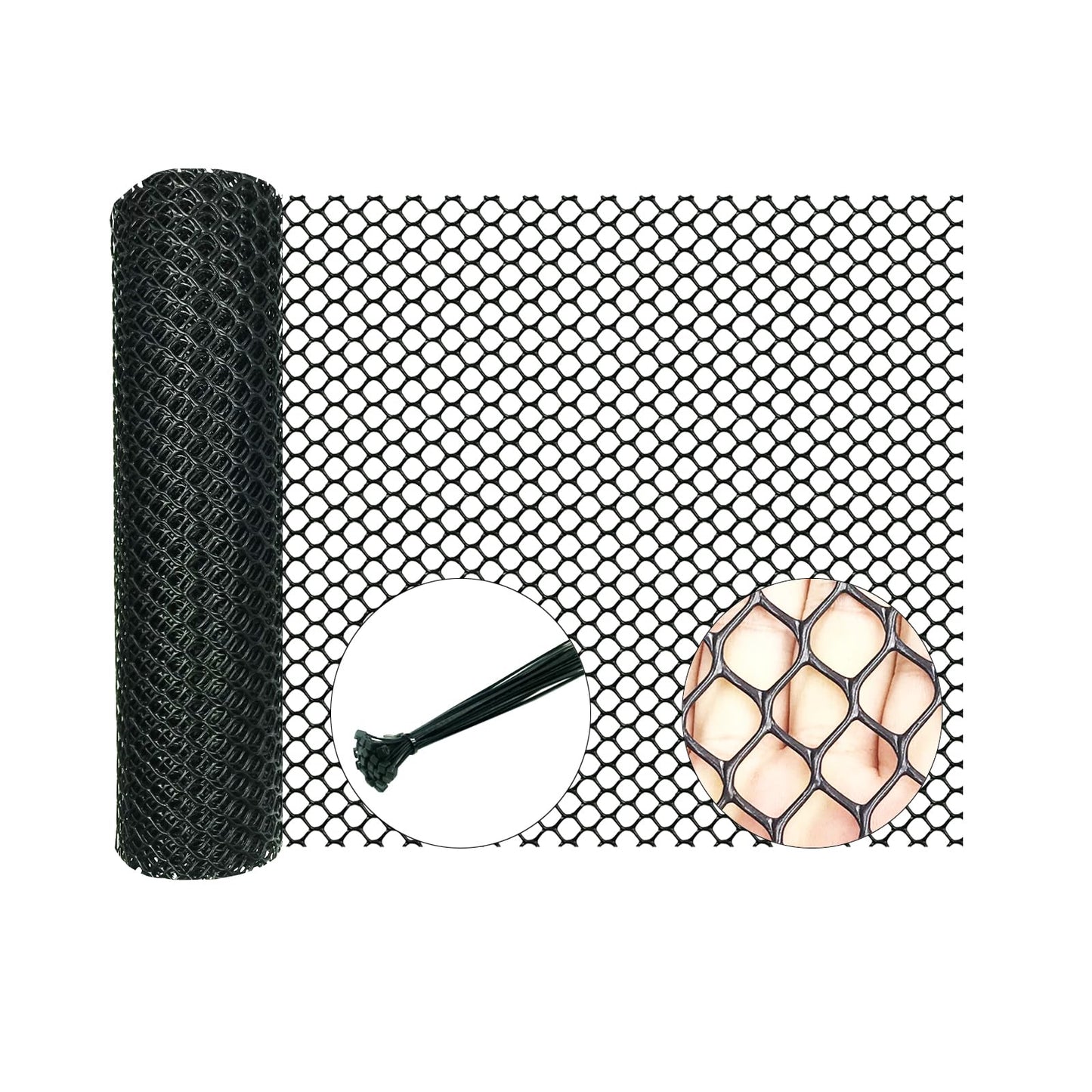 KYHSOM Black Plastic Chicken Wire Fence Mesh,Plastic Wire Mesh Fence Roll 7.87IN x5.91FT - Plastic Wire Mesh Fence with 25 Straps Suitable for Garden Guardrails, Poultry, and Rabbits
