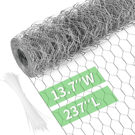 Chicken Wire 13.7 in x 196.8 in Poultry Wire Netting Hexagonal Galvanized Mesh Garden Fence Barrier for Pet Rabbit Chicken Fencing