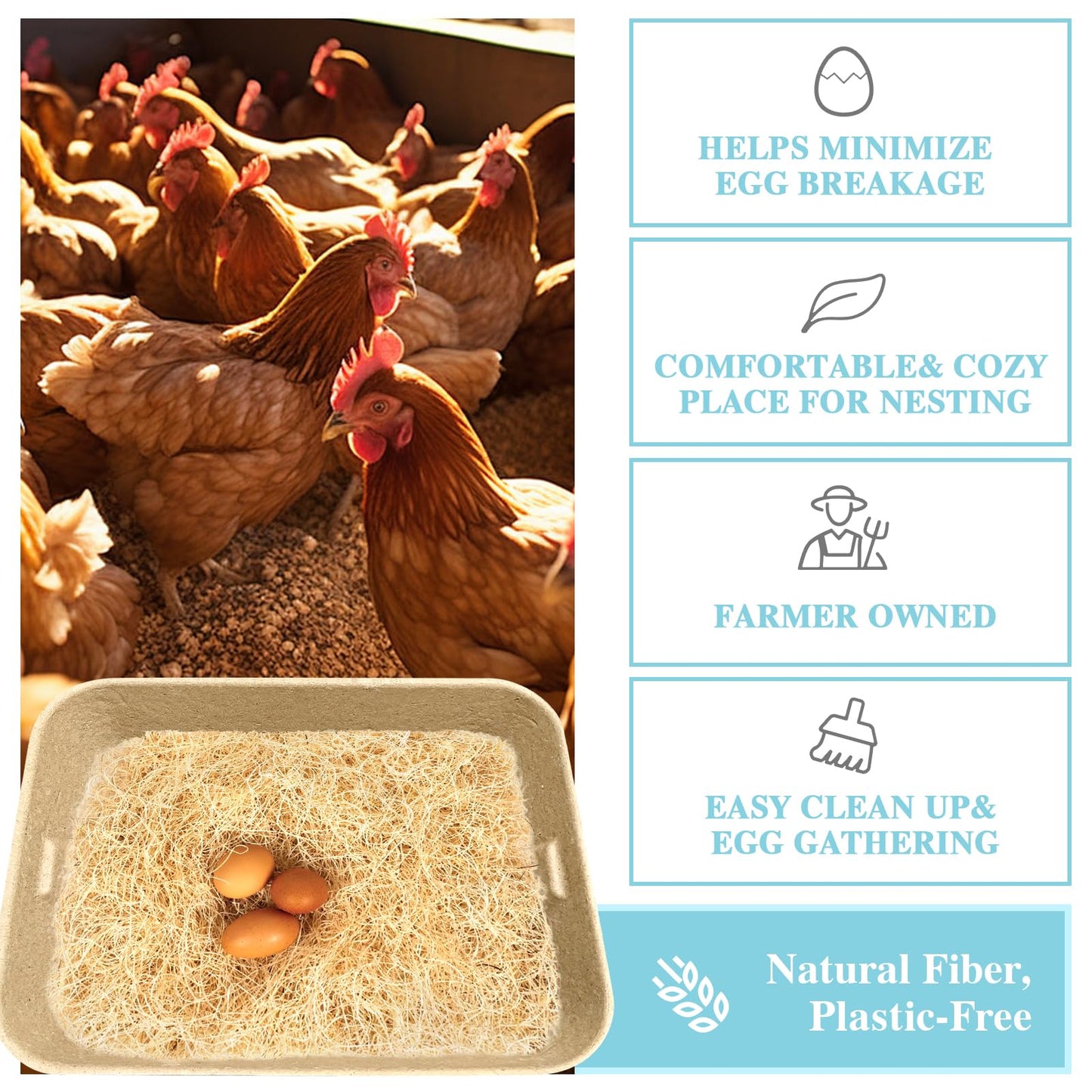 HUMUMU Disposable Chicken Nesting Box – Large (16.2" x 12.5" x 3.8") – Nesting Box for Egg Laying Hens or Disposable Litter Boxes for Cats – Sturdy, Sustainable – Chicken Coop Accessories (6-Pack)
