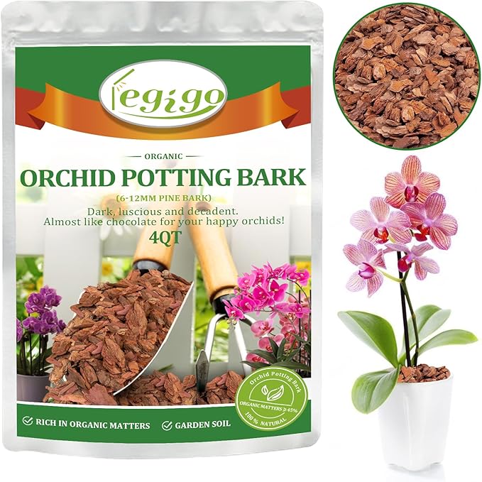 Legigo 4 Quarts Organic Orchid Potting Bark- All Natural Orchid Bark Potting Mix Pine Bark Wood Chips for Houseplant Mulch, Orchid Plants Root Development