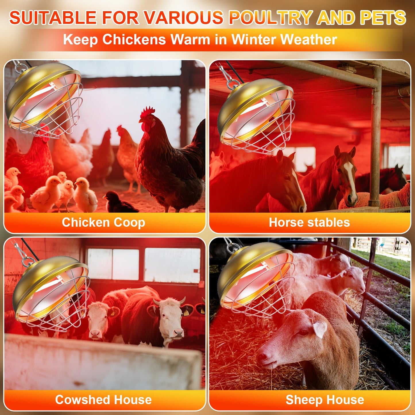 Nexum 300W Heat Lamp for Chickens, Chicken Coop Heating Lamp Brooder with Adjustable Temp & Height, Comes with a Spare Light Tube, Suitable for Livestock Supplies Warmer
