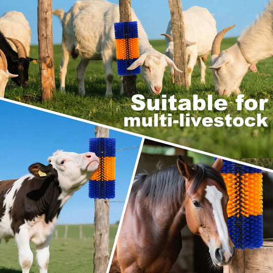 Uross Livestock Scratching Brush 2PCS- Goat Horse Cow Scratching Post for Grooming, 17" x 7.9" Horse Cow Cattle Goat scratcher Brush with 8 Screws for Back Itch Relief & Keep Cleaning, Darkblue&Yellow