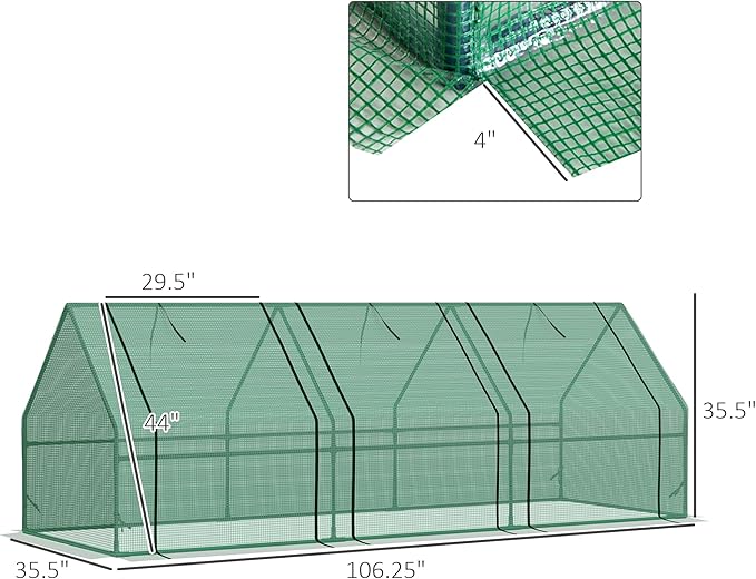 Outsunny 9' x 3' x 3' Mini Greenhouse with Zippered Doors & Roll-up Windows, Portable Plant Hot House with Durable PE Cover, Water Resistant, UV Protected for Outdoor Flowers, Vegetables, Green