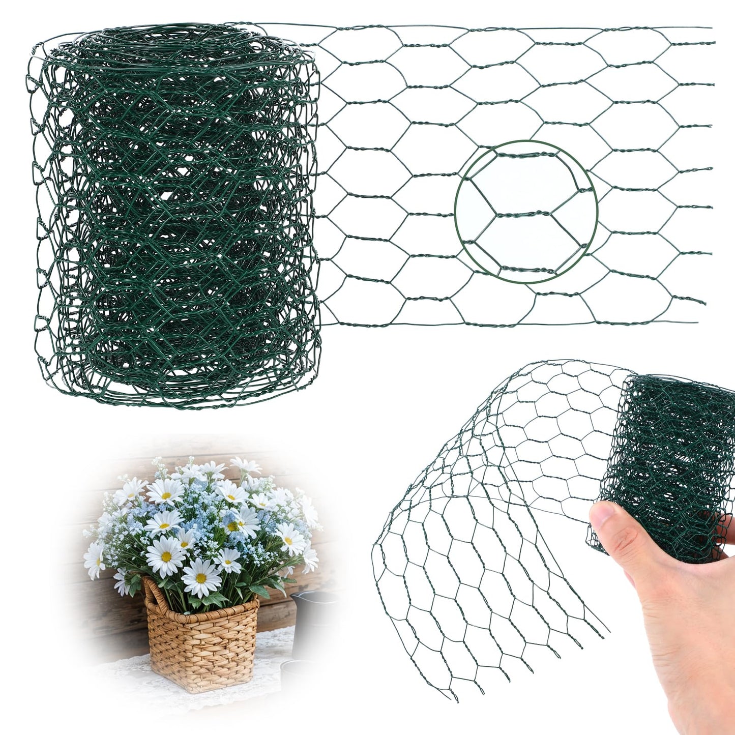 Chicken Wire for Floral Arrangements 3.94x118 Inch Green Chicken Wire Mesh Netting Hexagonal Iron Wires Fence for Crafts Galvanized Poultry Garden