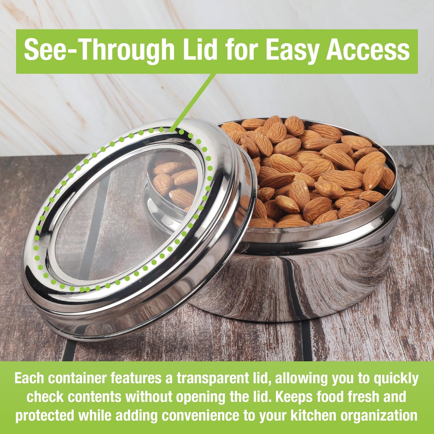 KSJONE Stainless Steel Airtight Food Storage Containers with See Through Lid Dry fruits Storage Box, Perfect For Camping Trips, Lunches, Leftovers, Salads (30 Oz, 24 Oz, 17 Oz, 12 Oz)