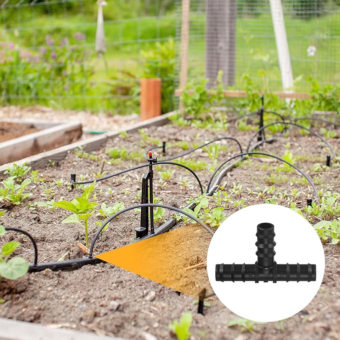 10-Pack Drip Irrigation Barbed Fittings, for 3/8 Inch Tees Tubing Connector Plastic Coupling Irrigation Parts for Garden/Greenhouse/Aquarium/Flower Pot, Drip Pipe Accessories
