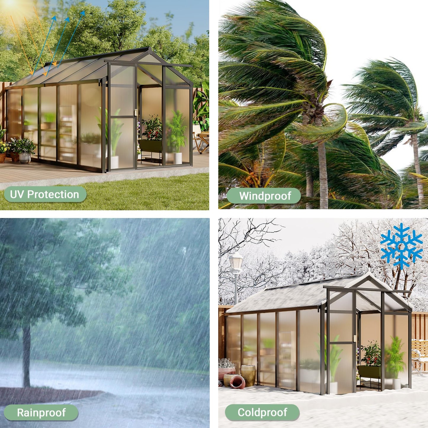 6x10 FT Greenhouse, Greenhouse for Outdoors, Polycarbonate Greenhouses with Quick Setup, Aluminum Frame and Roof Vent, Lockable Door for Backyard, Green Houses for Outside Garden Backyard, Patio