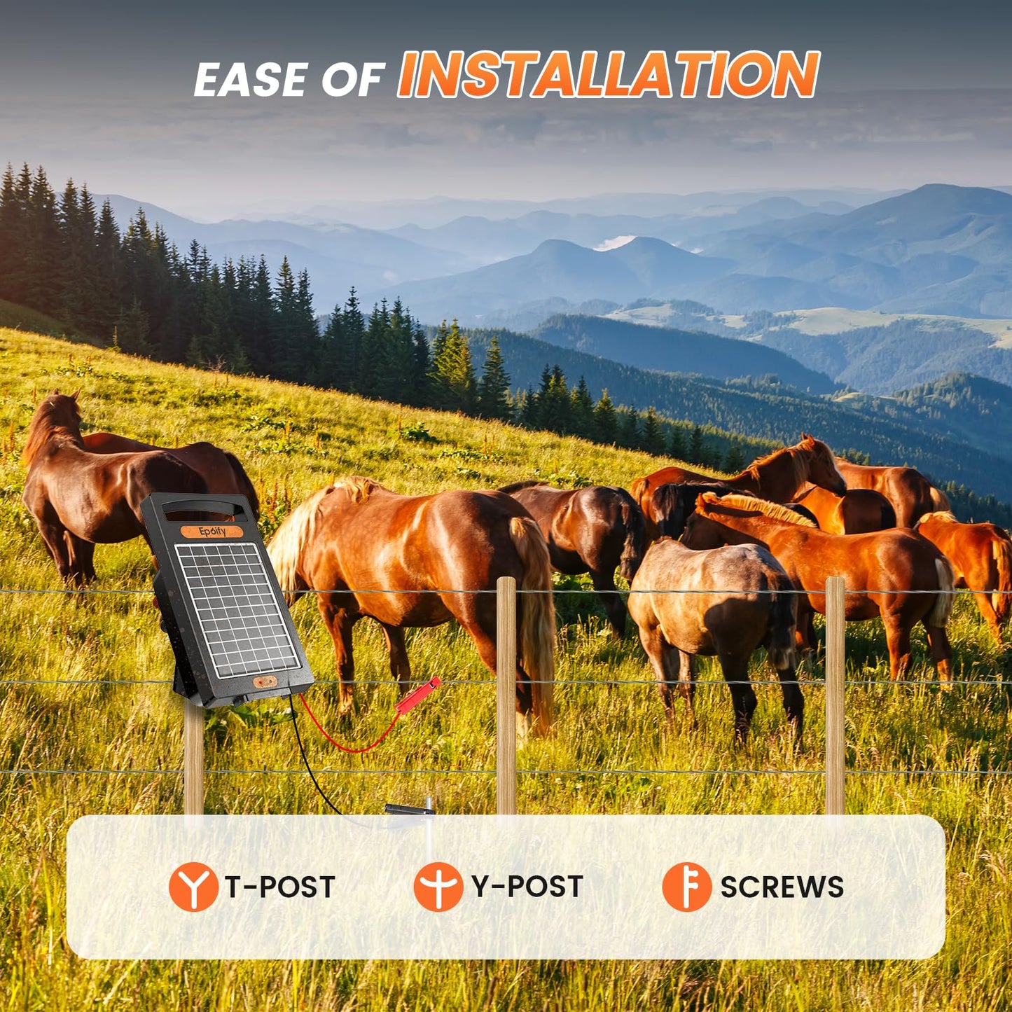 24 Hour Solar Electric Fence Charger, 10 Miles, Up to 10200v Output Range Electric Fence Charger, 0.18J Portable Energizer with Rechargeable Solar Panel for Livestock & Predator Protection