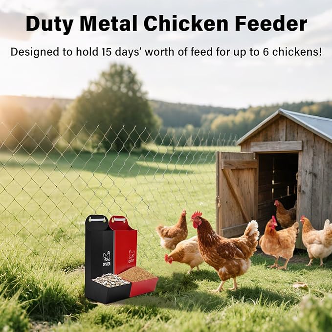 2 Pack Chicken Oyster Shell Feeder and Grit Device, Corner Chicken Feeder, Coop Accessories, Suitable for Hens and Chicks (Black+Red)