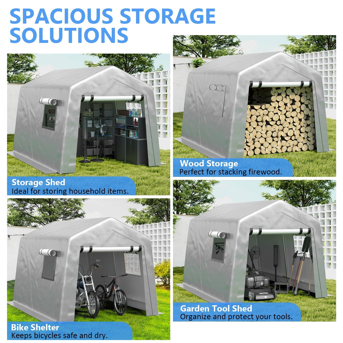 Jocoevol 8x10 ft Carport Heavy Duty Tent with Roll-up Windows, Portable Garage with Galvanized Steel Tubes, Car Canopy All-Season Tarp for Car Boat Truck Motorcycle