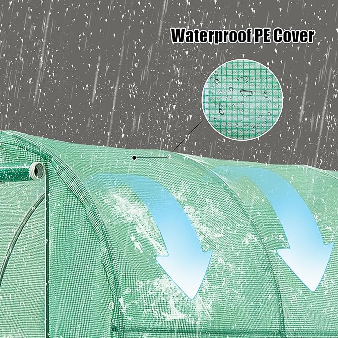 12×7×7 FT Greenhouses for Outdoors Heavy Duty, Large Walk in Green Houses for Outside with 6 Ventilated Mesh Windows & Roll-up Door & Reinforced Frame