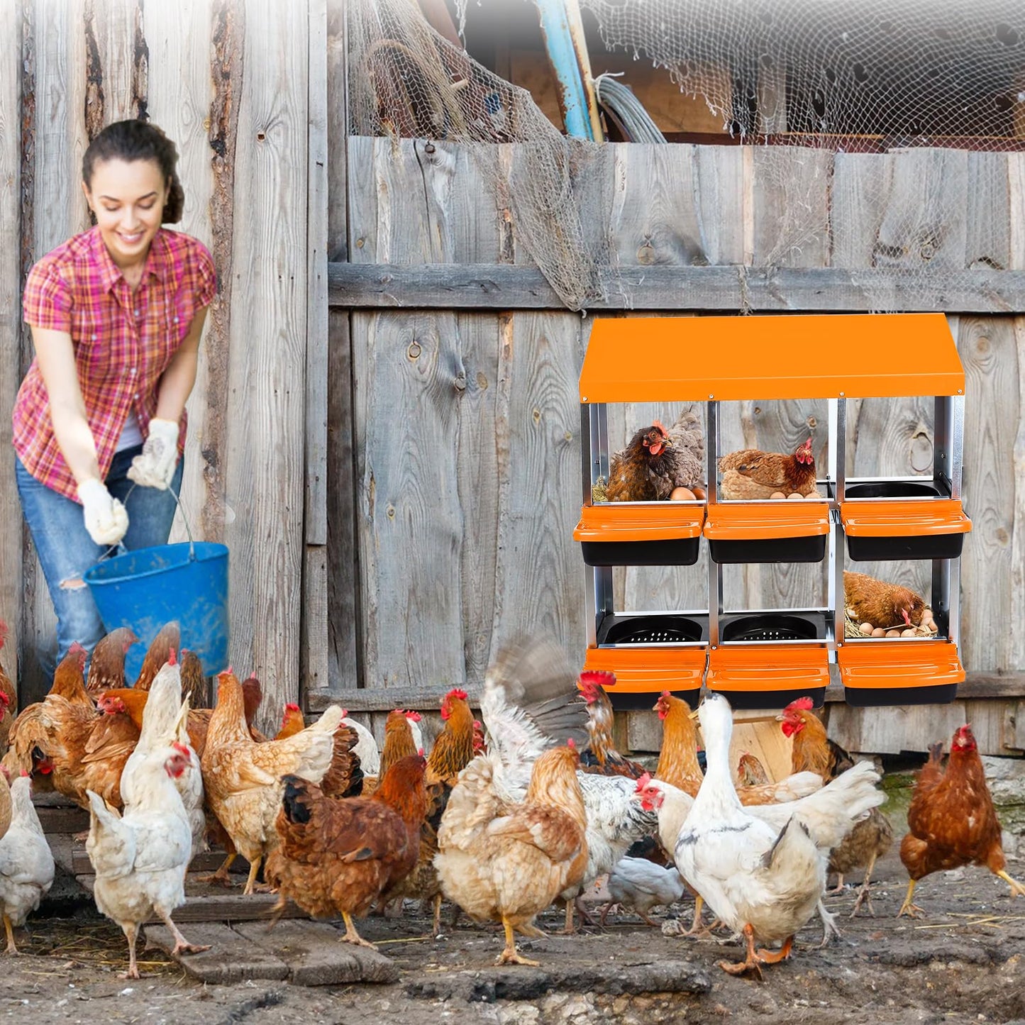 Chicken Nesting Box,6 Hole Roll Away Nesting Box for Laying Eggs,Wall Mount Chicken Nesting Boxes,Easy Egg Collection,Cleanable Pull Out Hen Roosting Boxes