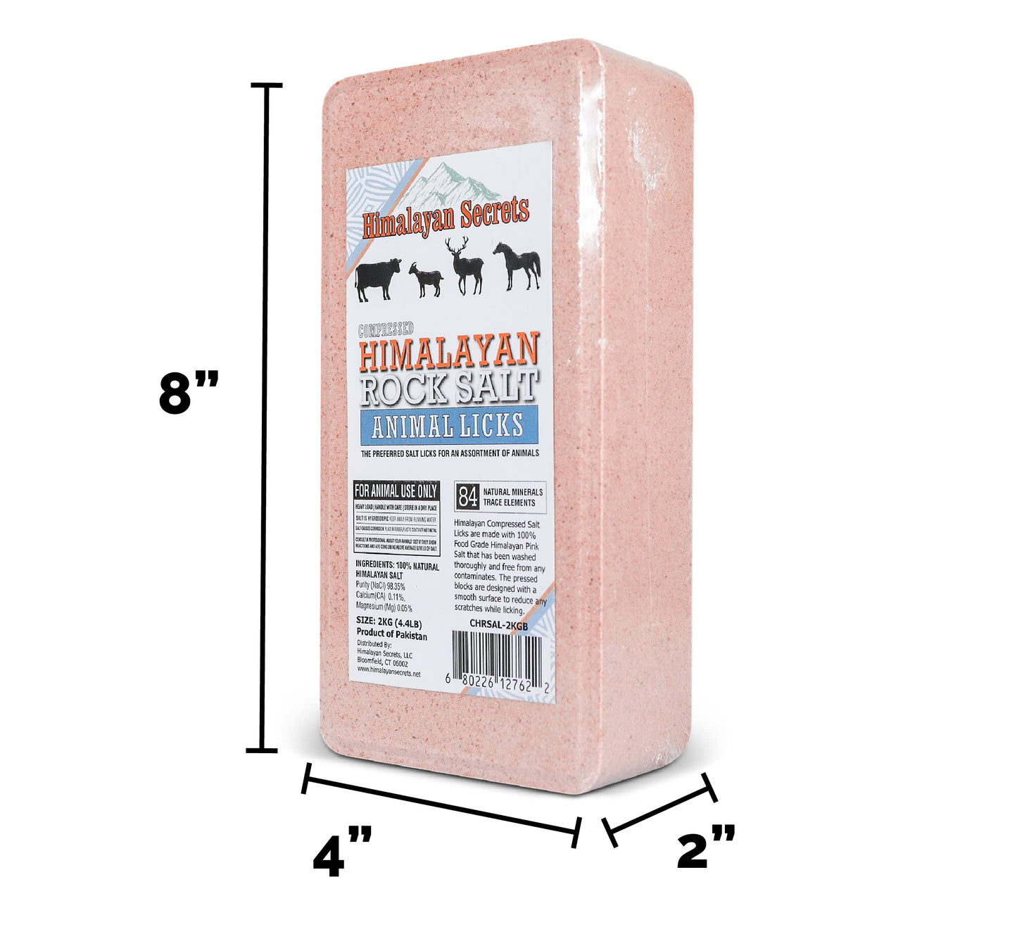 Himalayan Secrets 4.4LB (2KG) Compressed Pink Himalayan Salt Animal Lick Brick for Livestock and Wildlife - 100% Pure & Natural Feed Salt - 84 Natural Minerals and Trace Elements