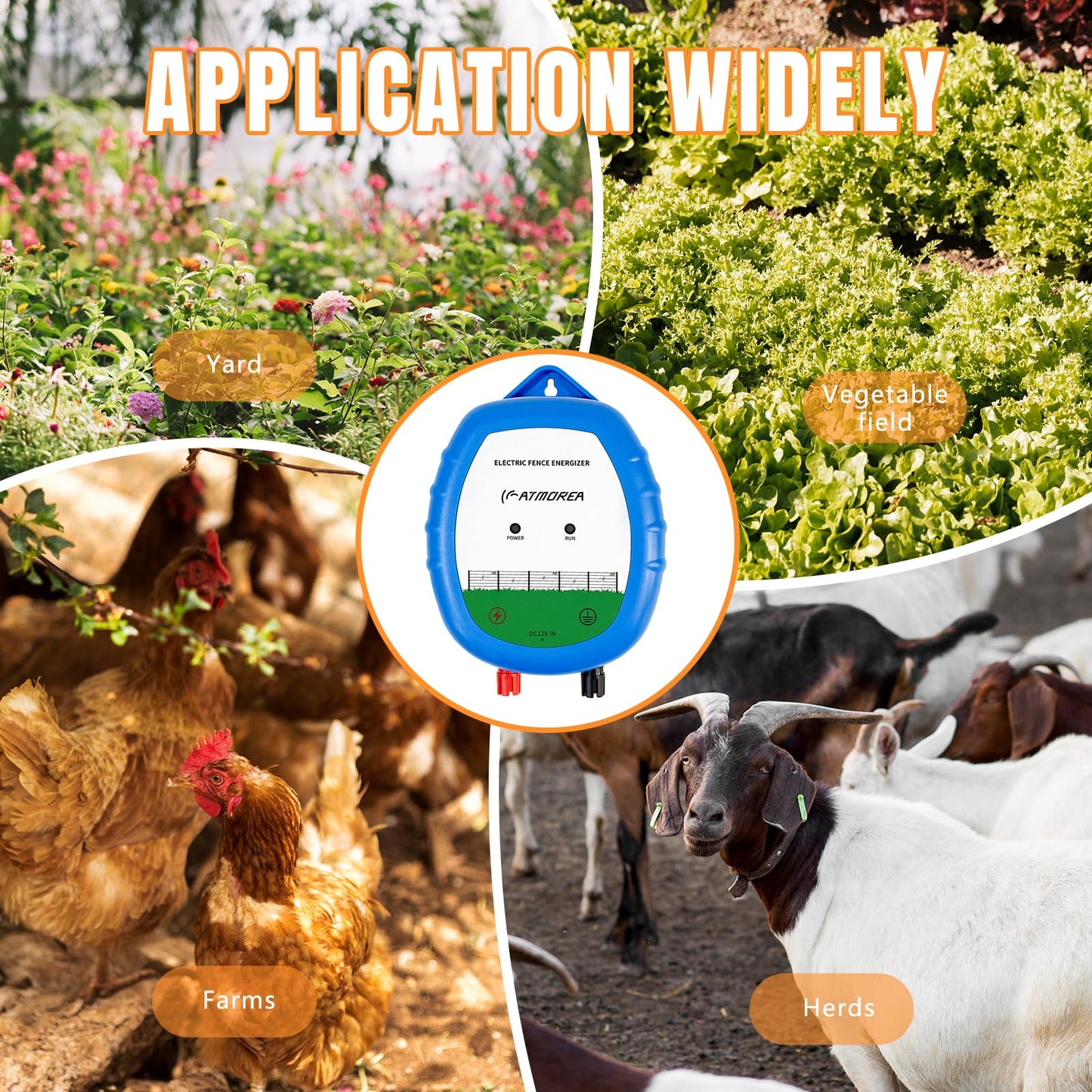 ATMOREA Electric Fence Charger - Multi-Powered, 8 kV, 0.5 Joules Output Energizer, Ideal for Livestock, Pet, Poultry, Gardens, Orchards Protection - Up to 5-Mile Range