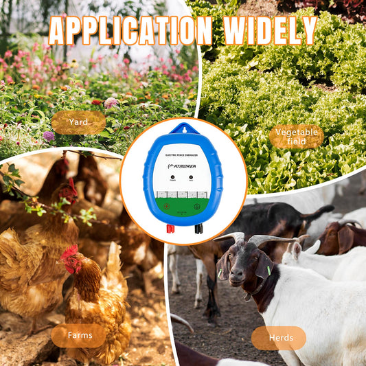 ATMOREA Electric Fence Charger - Multi-Powered, 8 kV, 0.5 Joules Output Energizer, Ideal for Livestock, Pet, Poultry, Gardens, Orchards Protection - Up to 5-Mile Range