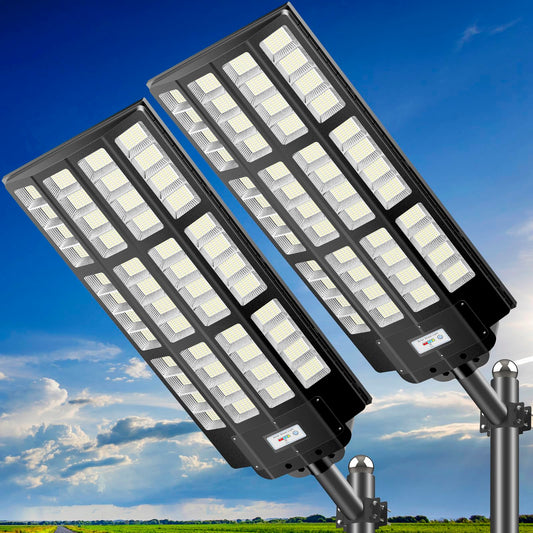 JOYEYE 10000W Solar Street Lights Outdoor: Commercial Solar Parking Lot Lights with Motion Sensor and Remote Control, IP66 Waterproof, Wide Angle Dusk to Dawn Outdoor Lighting, Large Dimension, 2 Pack