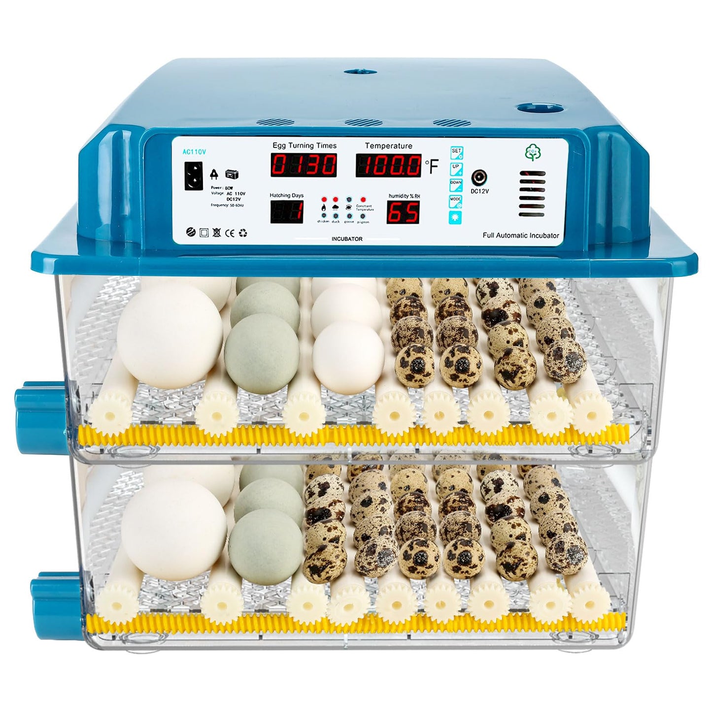 Vevitts 120 Egg Incubators for Hatching Eggs Automatic Temperature Control Chicken Quail Eggs Incubator Humidity Monitoring for Farm Egg Incubation