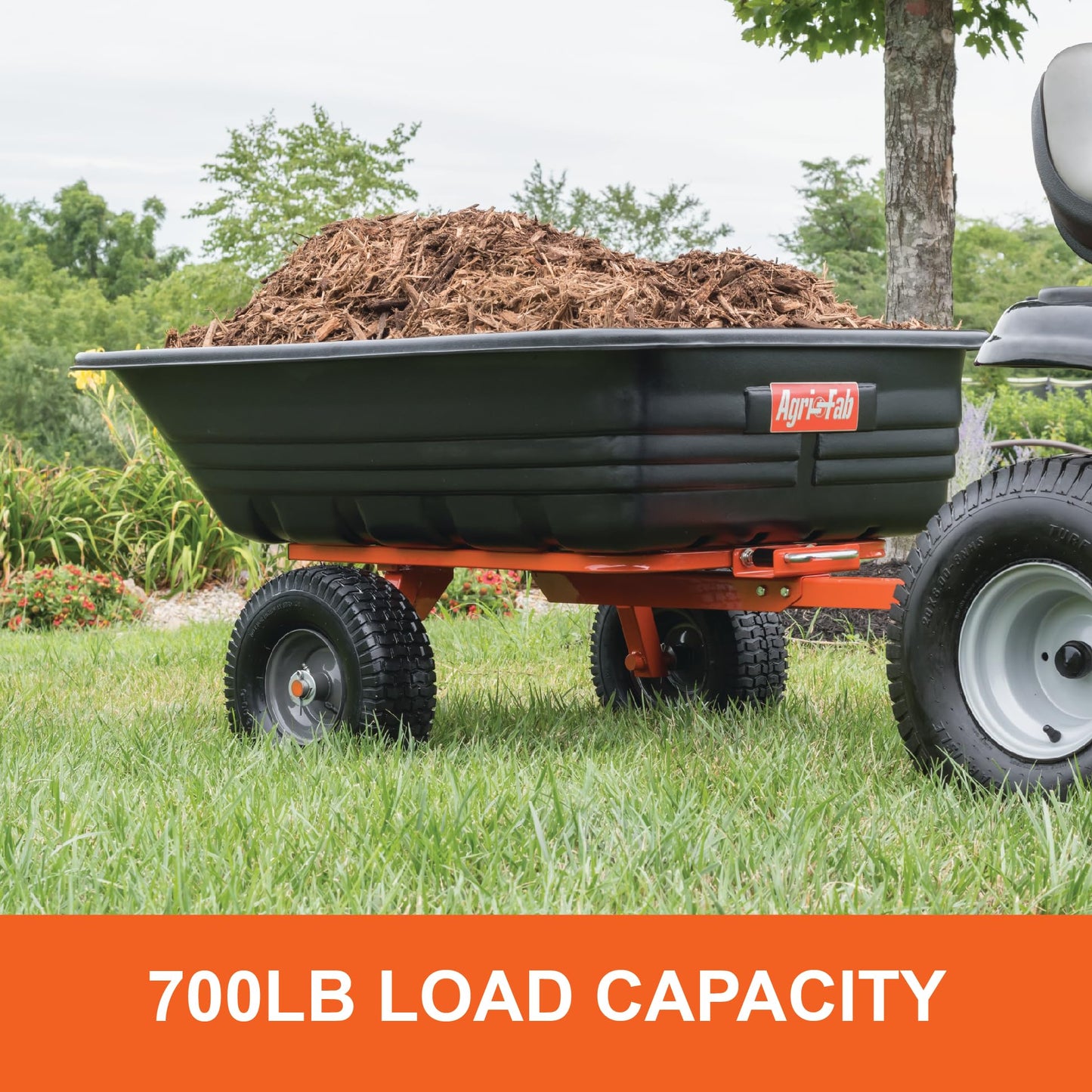 Agri-Fab 45-0552 700 lbs Tow Behind Poly Dump/Swivel Cart, 12 CU. FT. Capacity; Lawn & Garden Cart/Trailer for Lawn Mowers, 15" Pneumatics Tires, Easy to Use Hand Dumping Mechanism