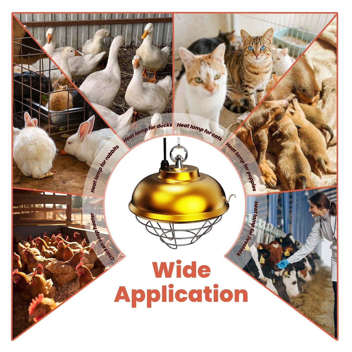 Heat Lamp for Chickens, 170W & 350W Adjustable Heating Temperature and Hanging Height, Chicken Coop Heater, Brooder Lamp, Carbon Fiber Heating Lamp for Chicks, Ducks, Rabbits, Cats, Dogs, Livestocks