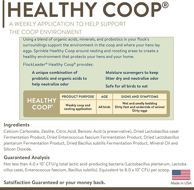 Healthy Coop, Litter Additive for Chicken Coop with Probiotic & Acidifier, Reduces Odor, Wetness & Bacteria, 12lbs