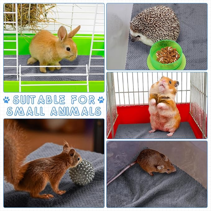10 Pcs Guinea Pig Cage Liners Washable Rat Bedding for Guinea Pigs Controlling Absorbent Waterproof Pee Pads Blanket for Rabbits Hamster Small Animals Chinchilla(12 x 12 Inch,Gray)