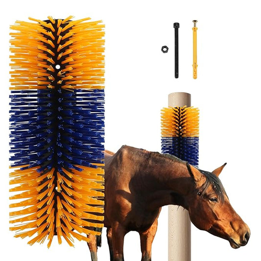Livestock Scratching Brush, Horse Grooming Kit for Horses, Cattle, Sheep, Goats - Adjustable Grooming Massage Tool with Easy Install Kit