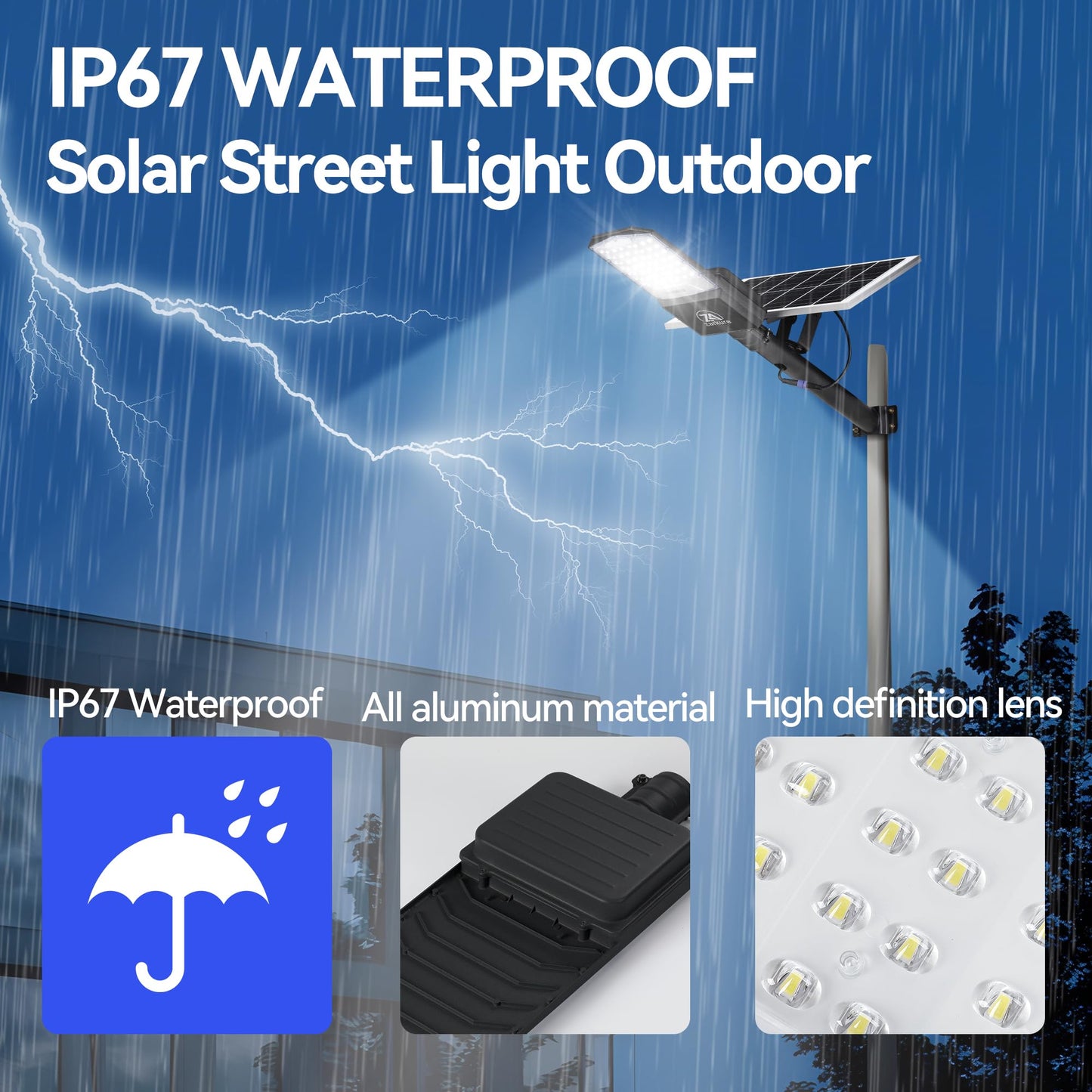 9500W Solar Street Lights Outdoor, 2PCS 40000mAh IP67 Waterproof Solar Security Flood Lights 7000K 450000LM Bright LED Beads Commercial Parking Light with Remote Control for Street, Court, Barn-Black