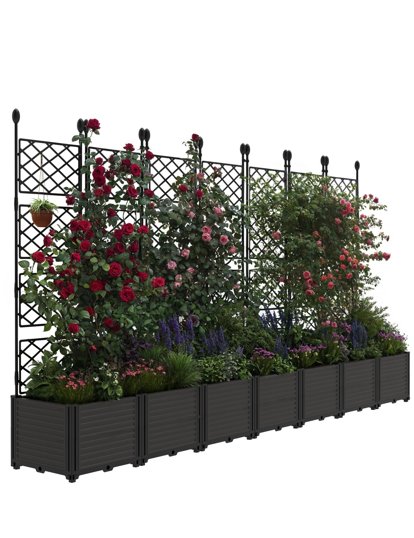 Hipicute 7 PCS Plastic Plant Box with Metal Trellis, Raised Garden Bed with Trellis Planter for Climbing Plant Outdoor Raised Privacy Screen for Patio Balcony,Planter Box for Backyard Patio