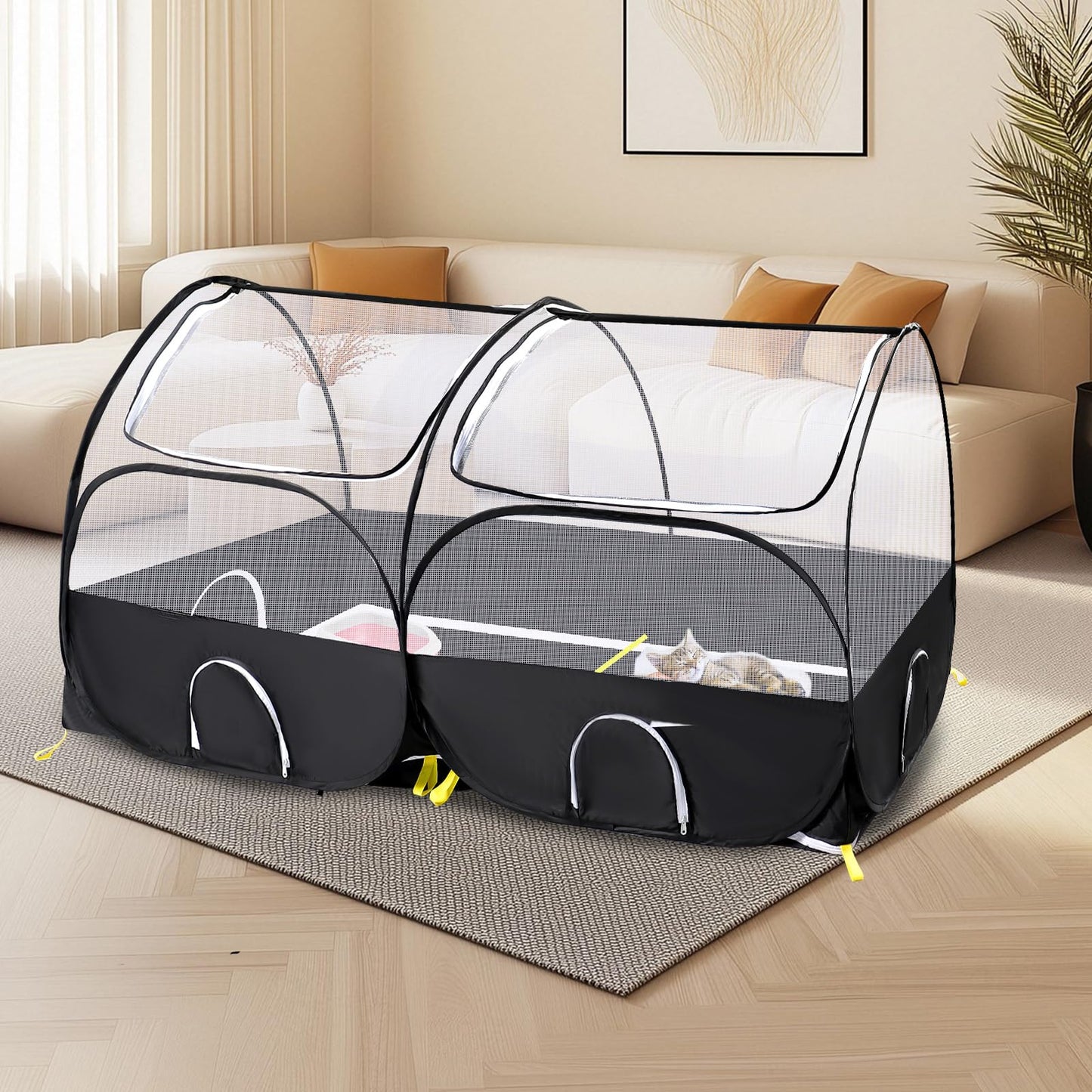 SlowTon Small Animals Playpen, Portable Large Chicken Run Coop with Detachable Bottom Breathable Transparent Mesh Walls, Foldable Pet Enclosure for Puppy Kitten Rabbits Outdoor Indoor (B,Sloping Top)