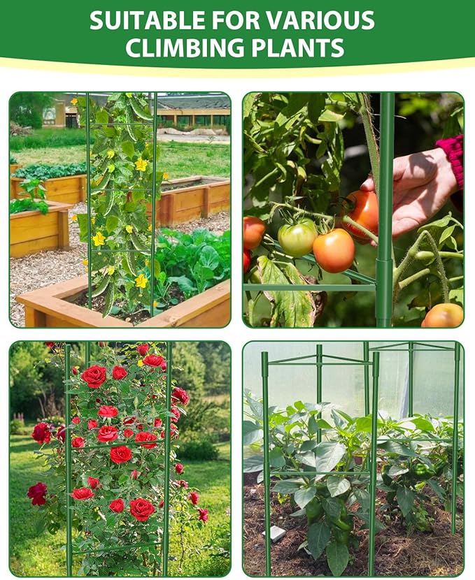 3 Pack Tomato Cages for Garden, 51 Inches Adjustable Tomatoes Plant Stakes Support Cages Trellis, Garden Trellis for Vegetable Flowers Fruits Climbing Plants- 20 Binding Wires Included