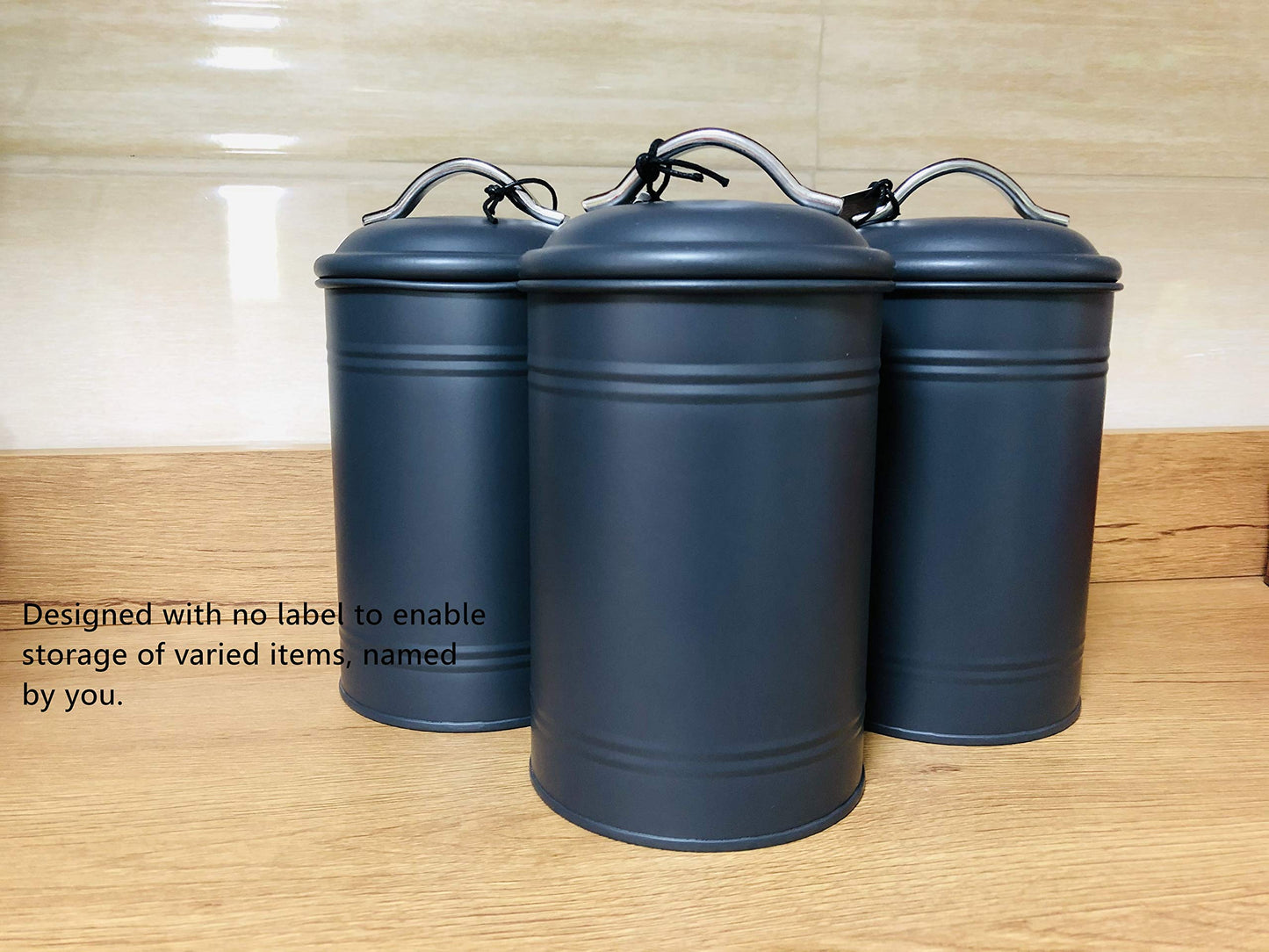 schonee Airtight Kitchen Canister with Lid, Rustic Farmhouse Decor Container for Dry Food Sugar Coffee Tea, Charcoal Gray Metal Countertop Storage Jar (7.87''H x 4.3''Dia.)