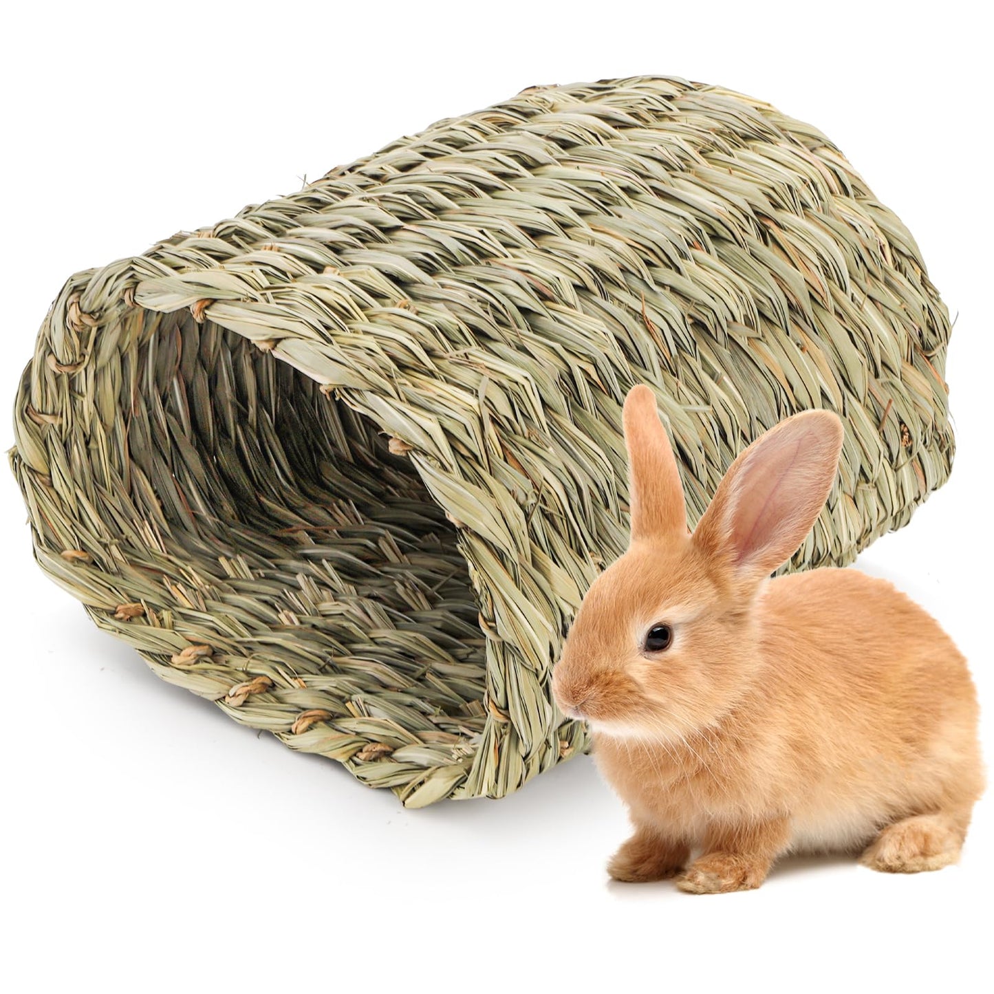 Yesland Rabbits Seagrass House Tunnel Hutch, Rabbits Natural Woven Hideaway Hut Hay Shelter for Bunny, Guinea Pigs, Chinchilla, Rats, Holland Hop, Cockatiels and Small