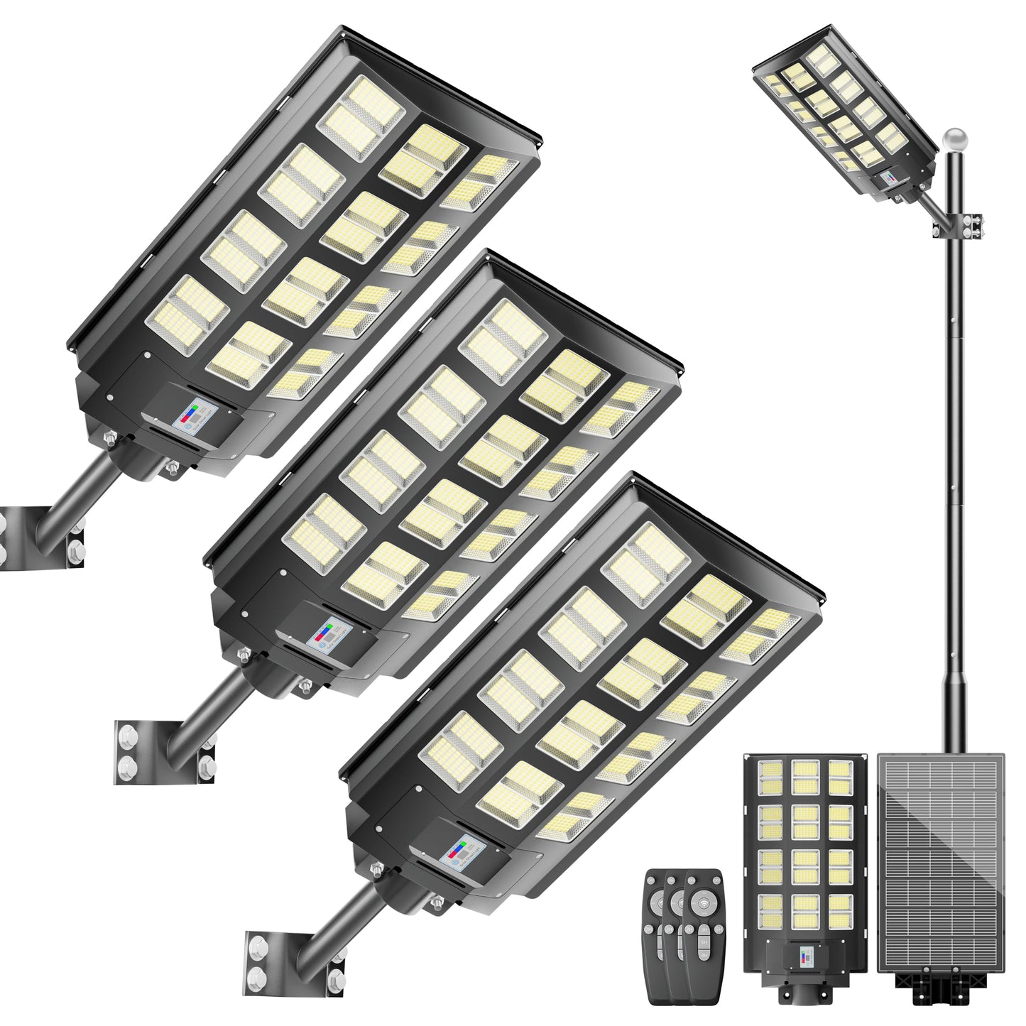 Jadisi 3-Pack 8000W Solar Street Light-240000LM IP67 Waterproof, Dusk to Dawn, Solar Street Lights Outdoor, with Motion Sensor Remote Control,Wide Angle Lamp for Parking lot Lights