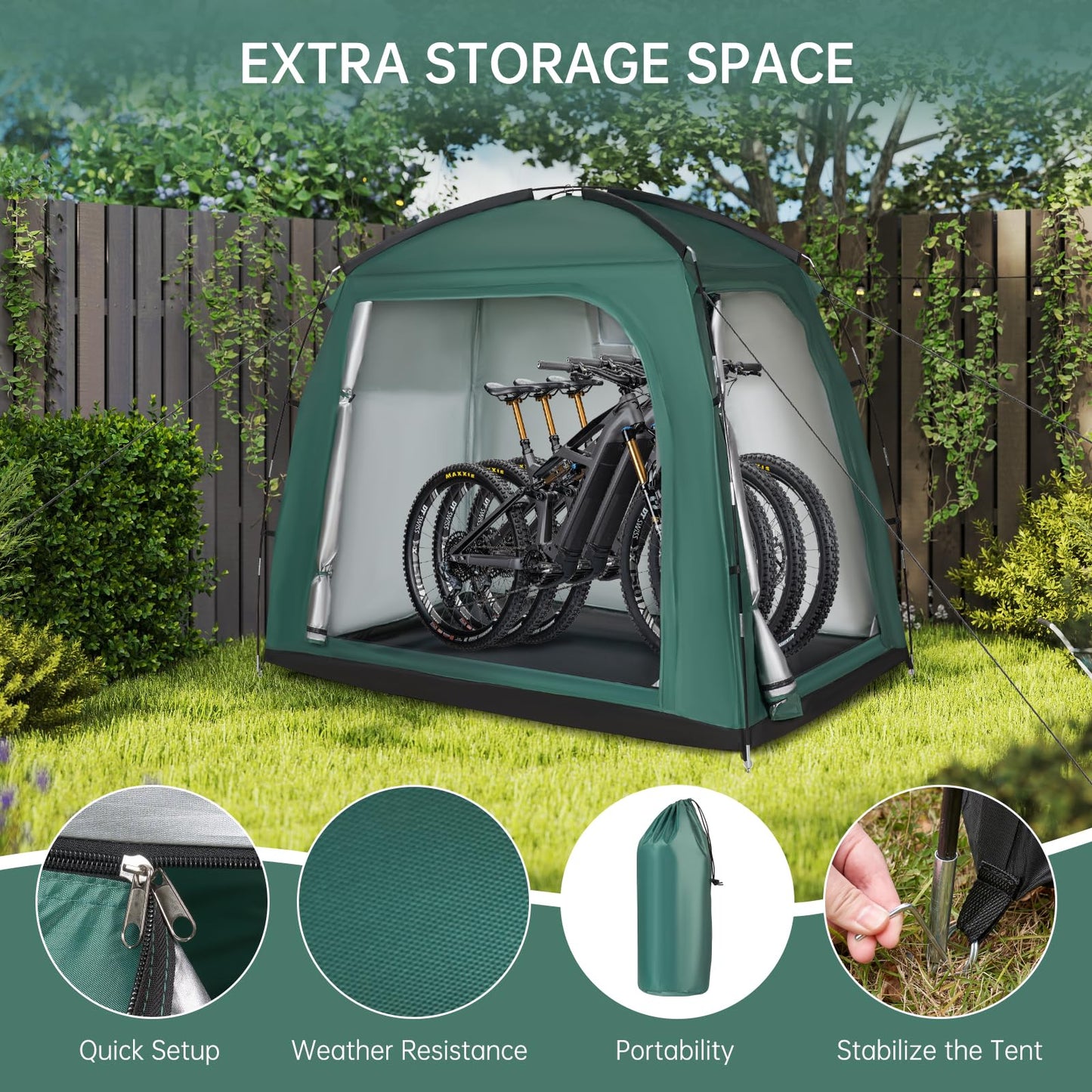 Travel Bike Storage Shed Tent - 210D Outdoor Portable Bicycle Storage Shed 8" L x 7.98" W x 10" H - Waterproof, UV Resistant, Portable Bike Shelter for Outdoor Protection (Green)